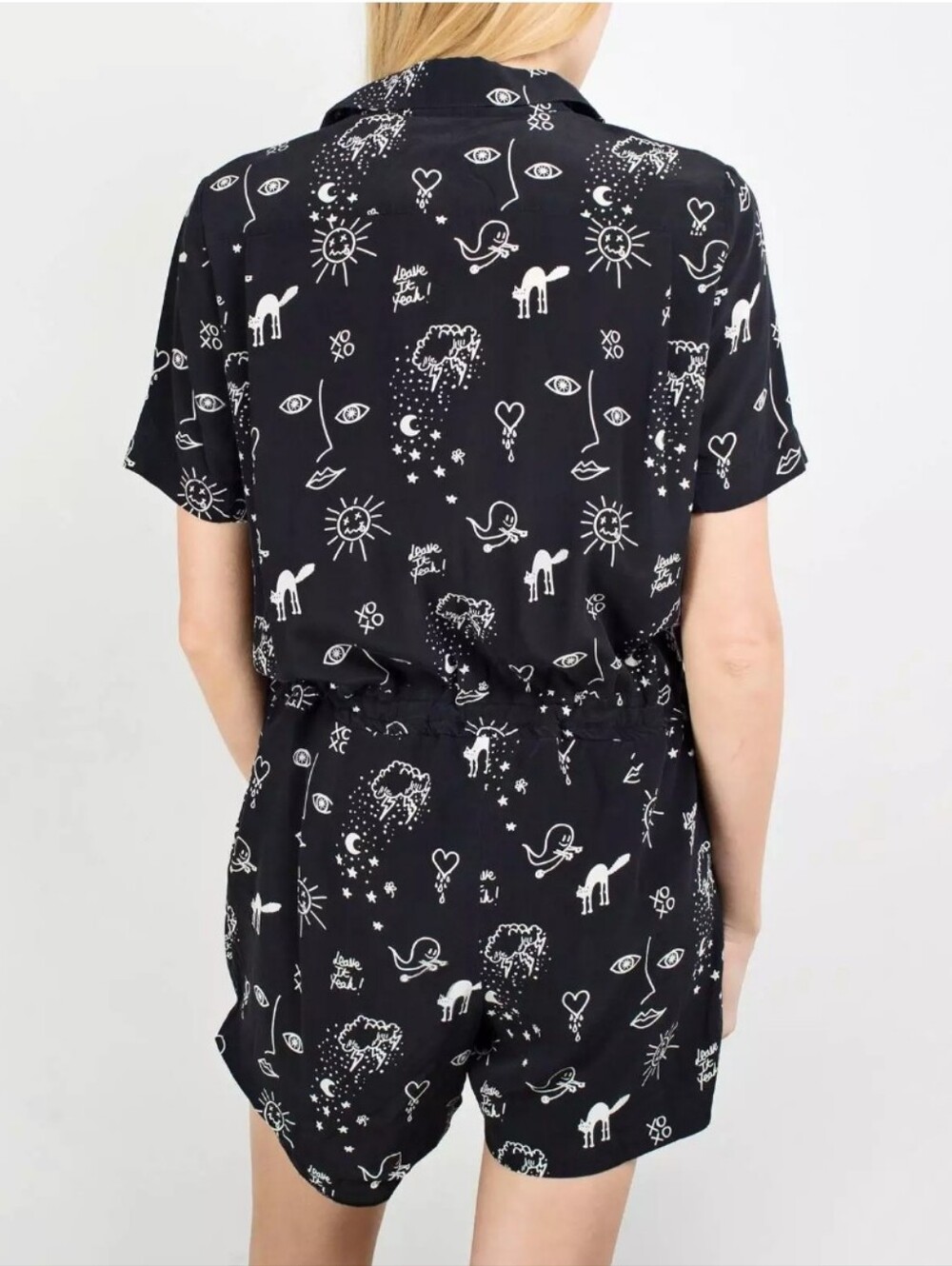 Sandro Paris Silk Short Sleeve Black Graphic Print Romper Size 2 - Picture 8 of 14